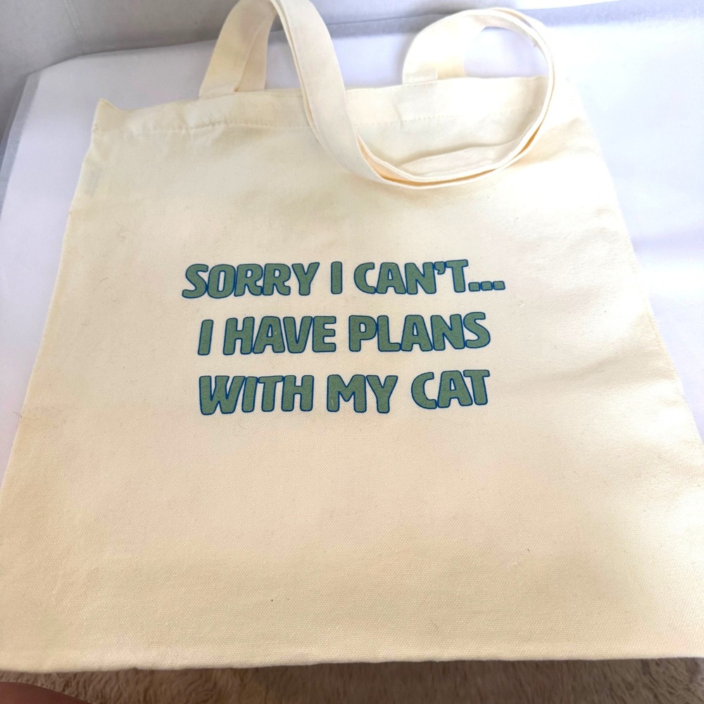 I Have Plans With My Cat Cream Canvas Tote Bag Graphic Shopper Crazy Pet Parent